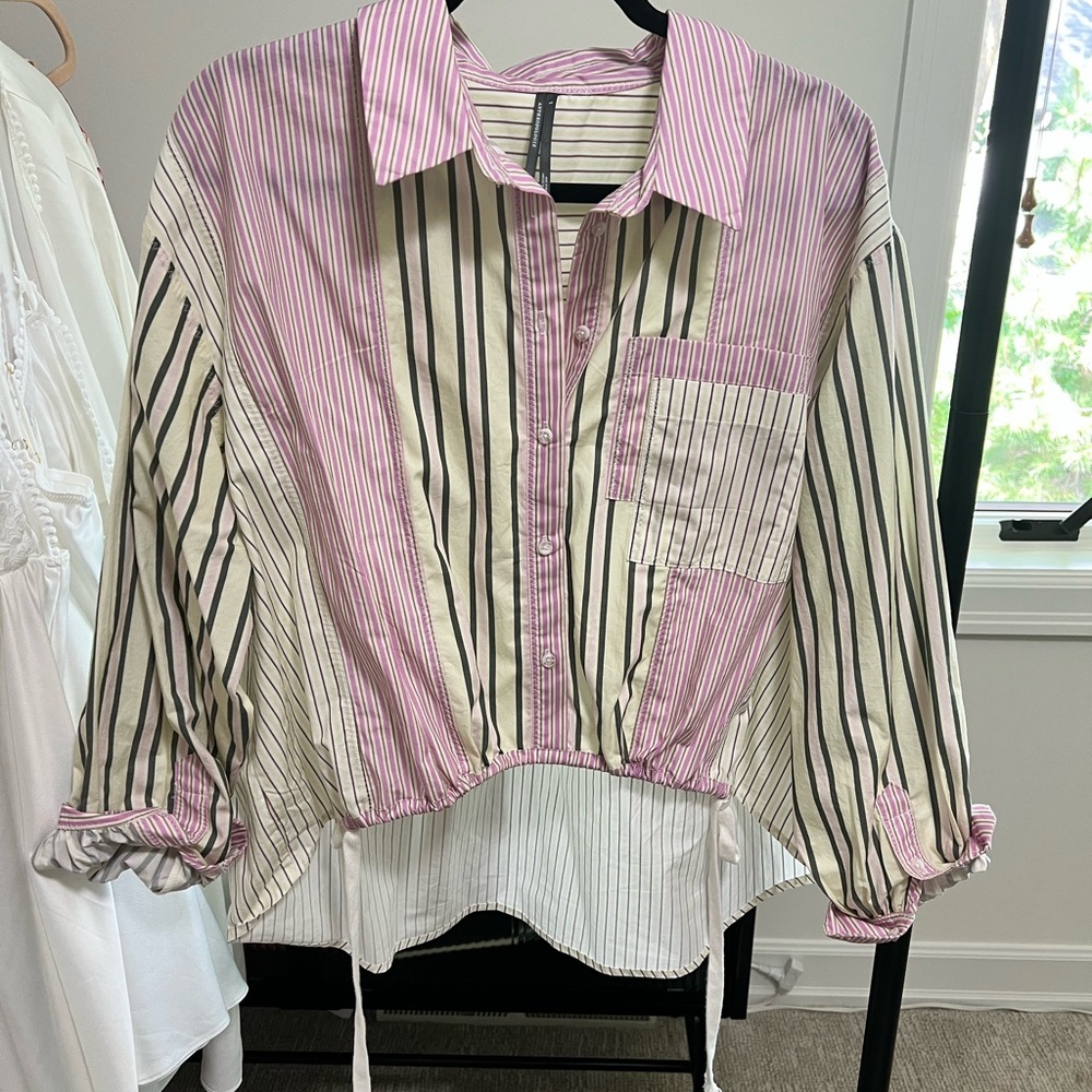 Anthropologie Pink and Cream Striped Top